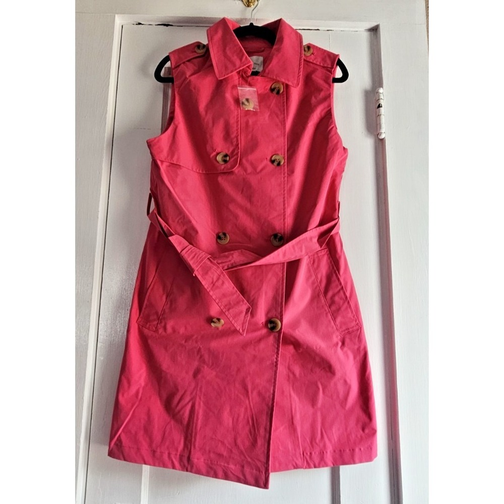 NEW‎ LOVE TREE hot pink Trench vest woman's M double breasted belted